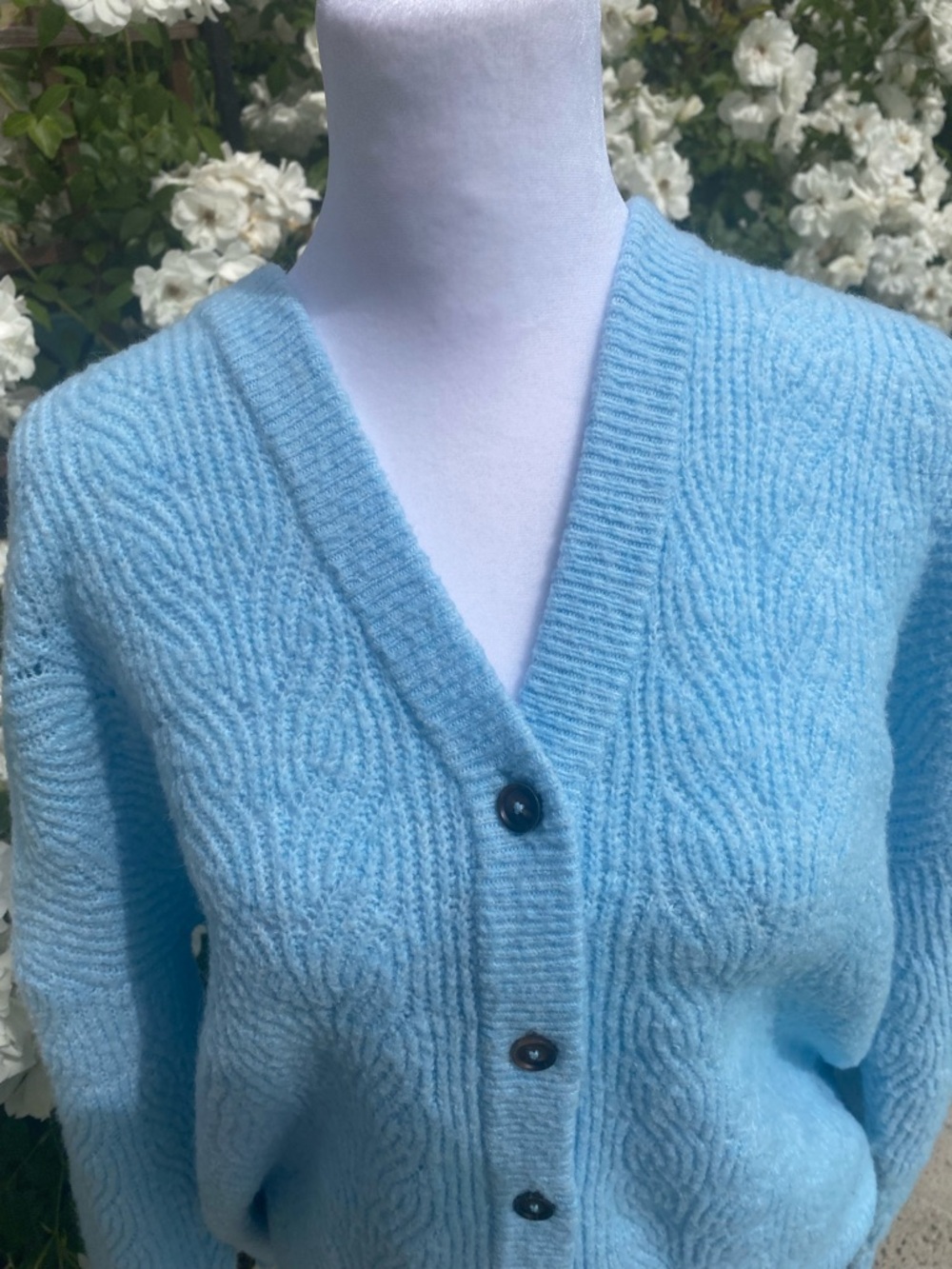 Classic V-Neck Baby Blue Women's Cardigan Sweater